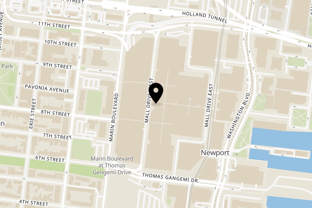 Map showing the location of Dosa Spot on 30 Mall Dr W Level 2 in Jersey City